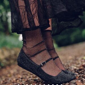 Dolce Vita Reyes Black Metallic Crystal Ballet Flats Women's Shoe Size 7.5 NIB